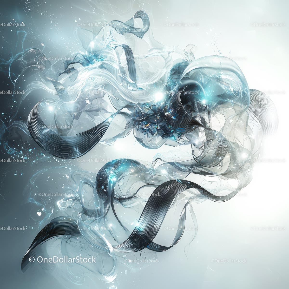 Futuristic Abstract Art with Flowing Blue and White Waves