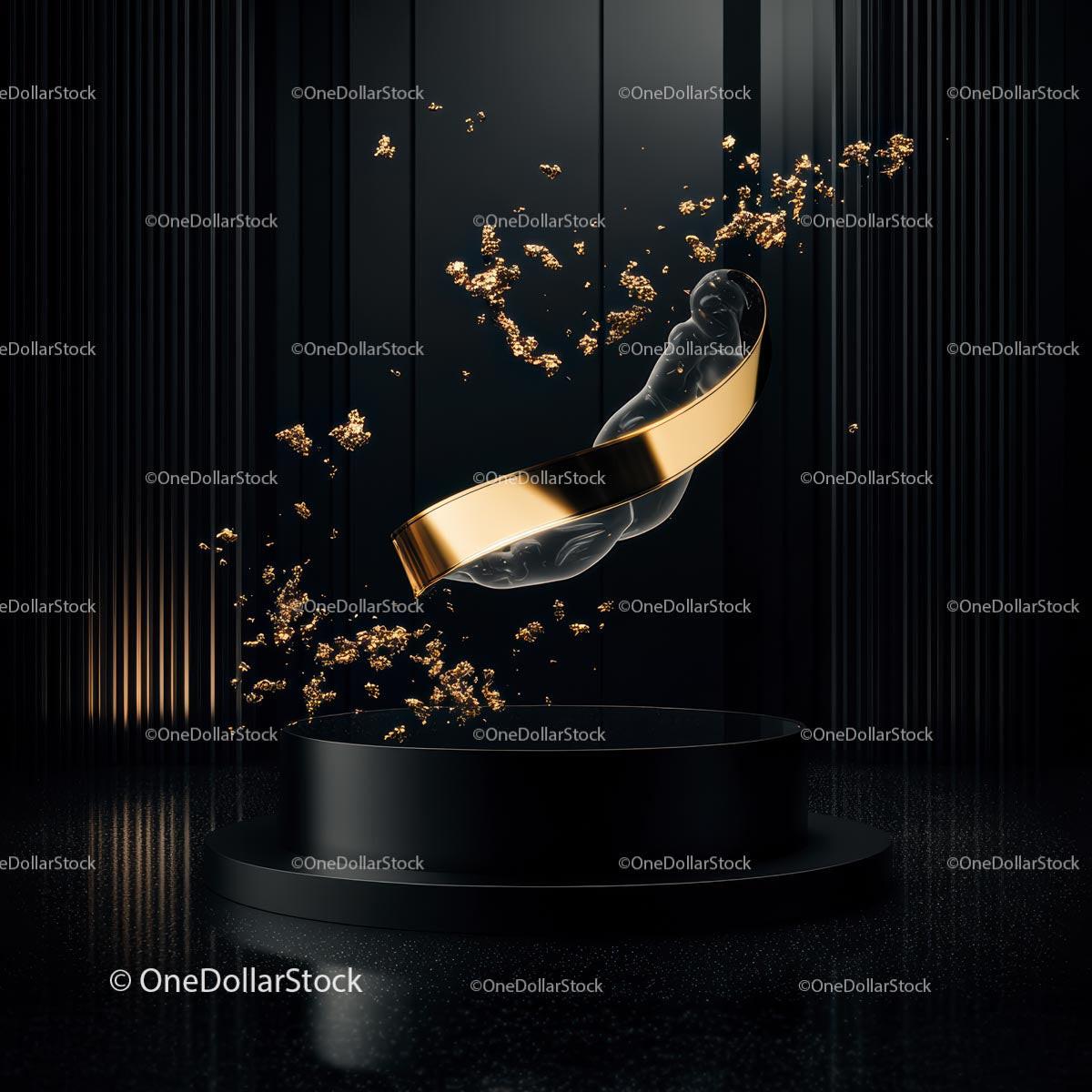 Floating Gold Ribbon in Elegant Black Space
