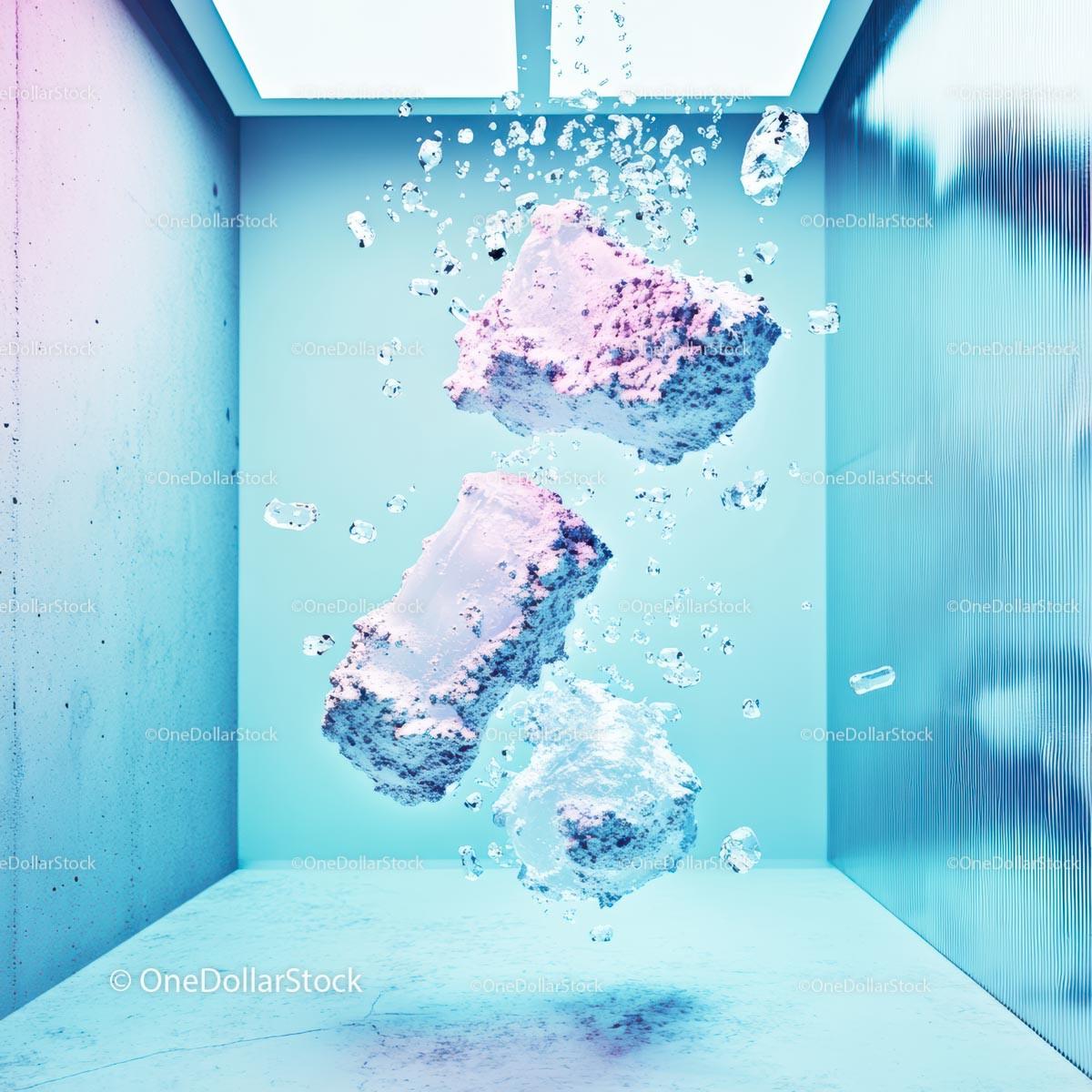 Floating Ice Blocks in a Futuristic Blue Environment