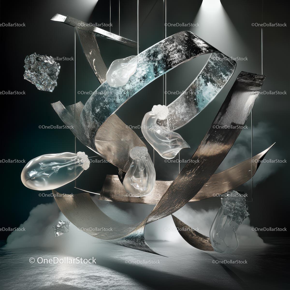 Futuristic Metallic Sculpture with Floating Elements