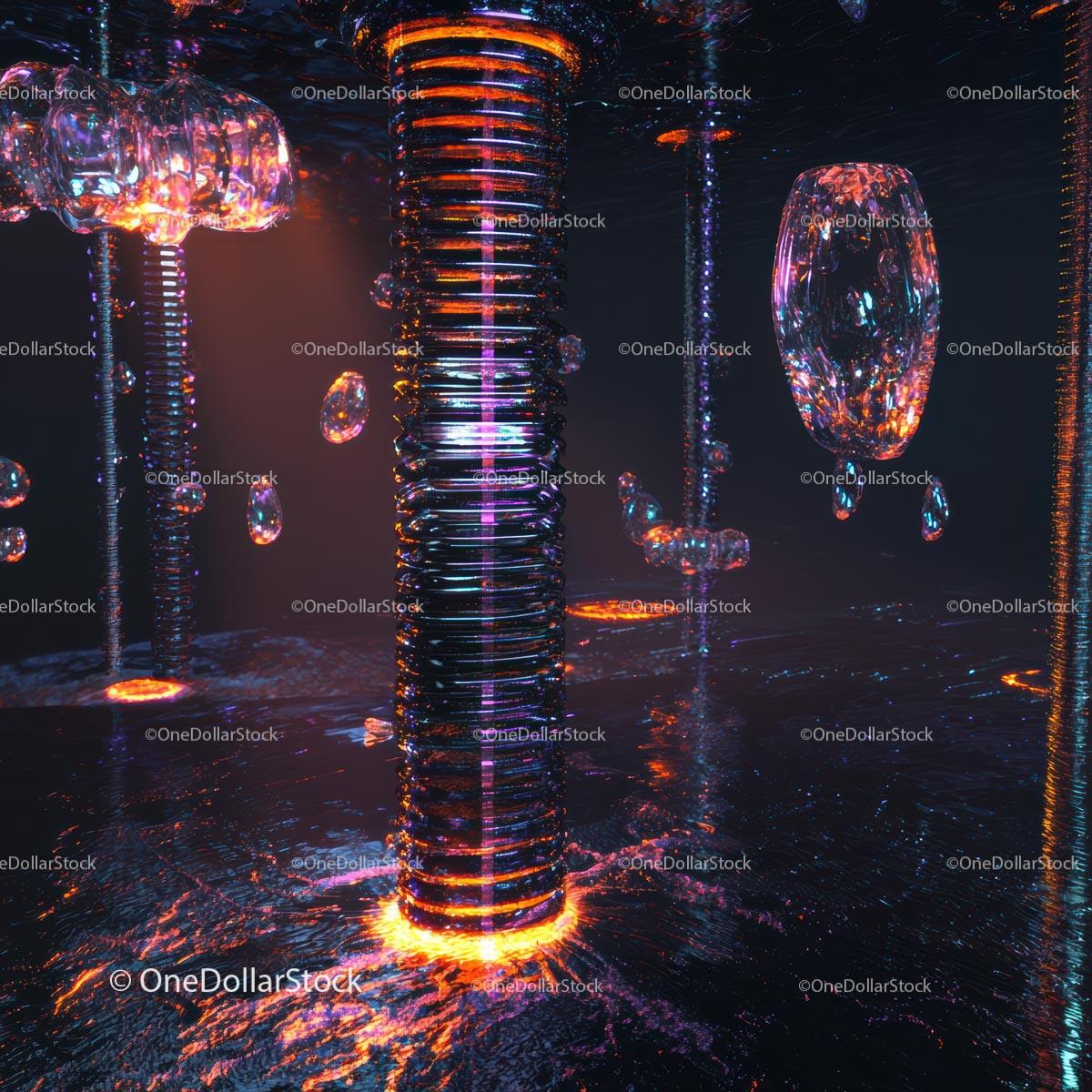 Futuristic Neon Installation with Glowing Pillars