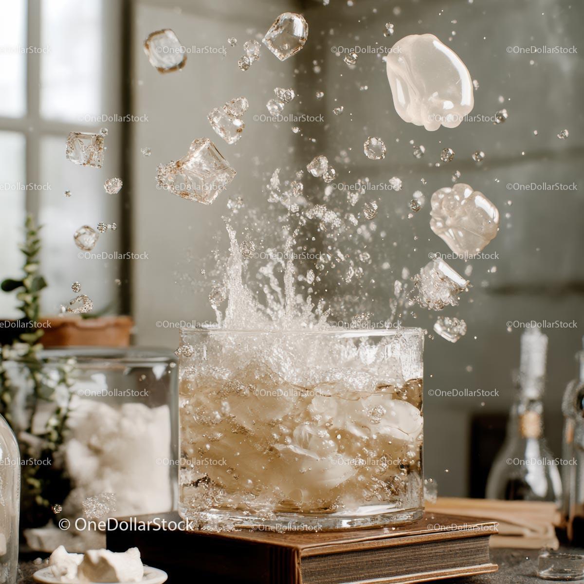 Ice Cubes Splashing in a Glass of Whiskey