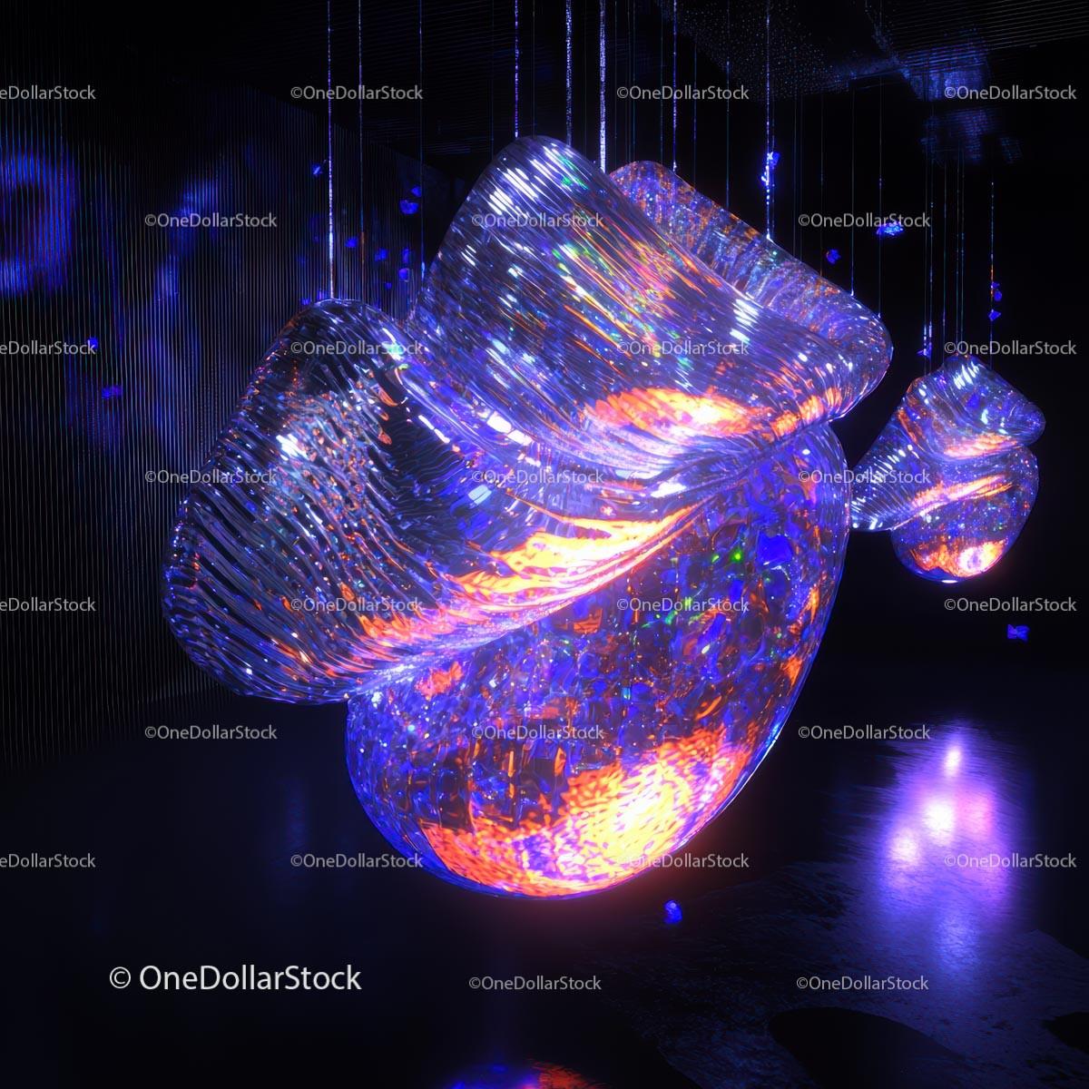 Abstract Illuminated Light Sculpture in Dark Exhibition Space