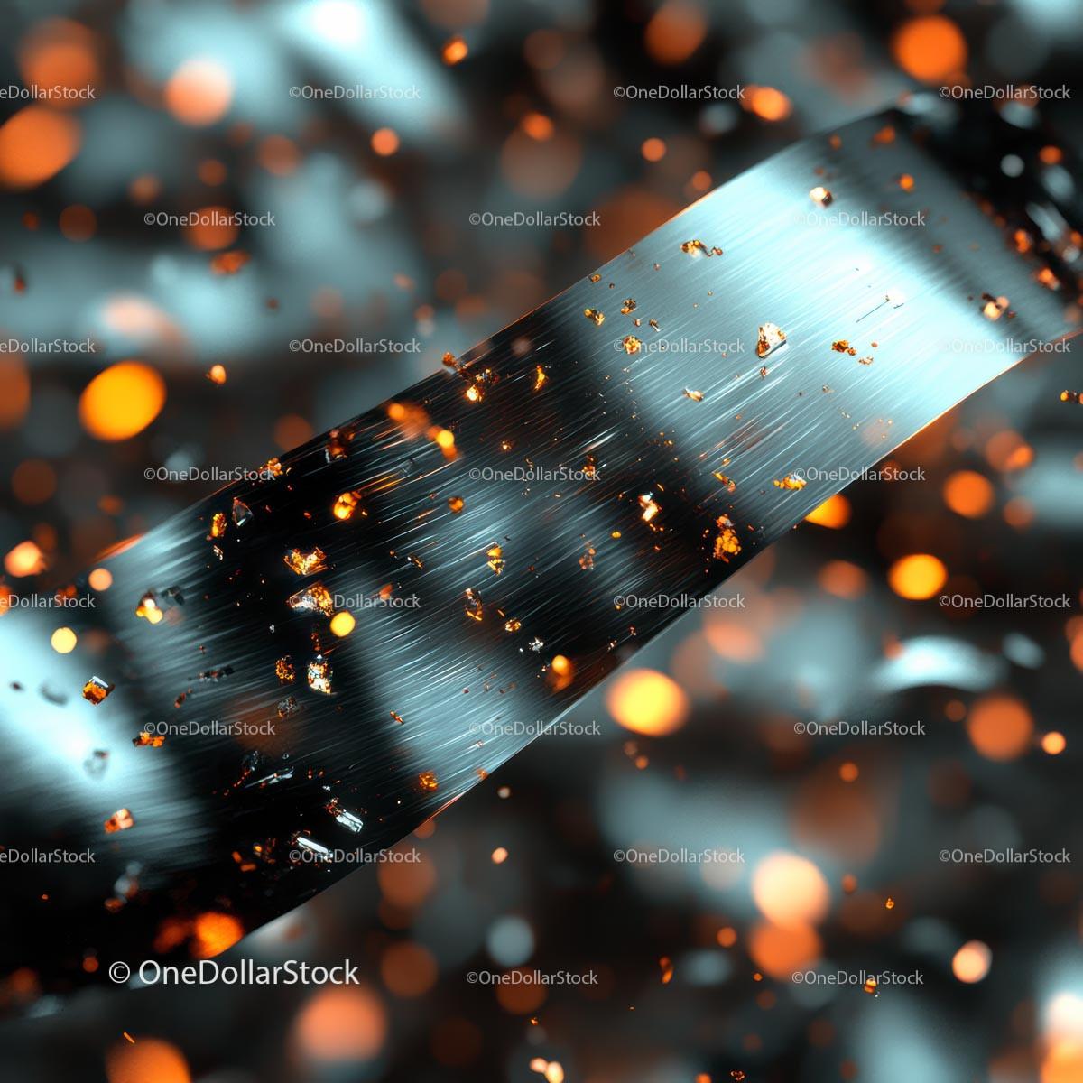 Abstract Metallic Surface with Orange Particles