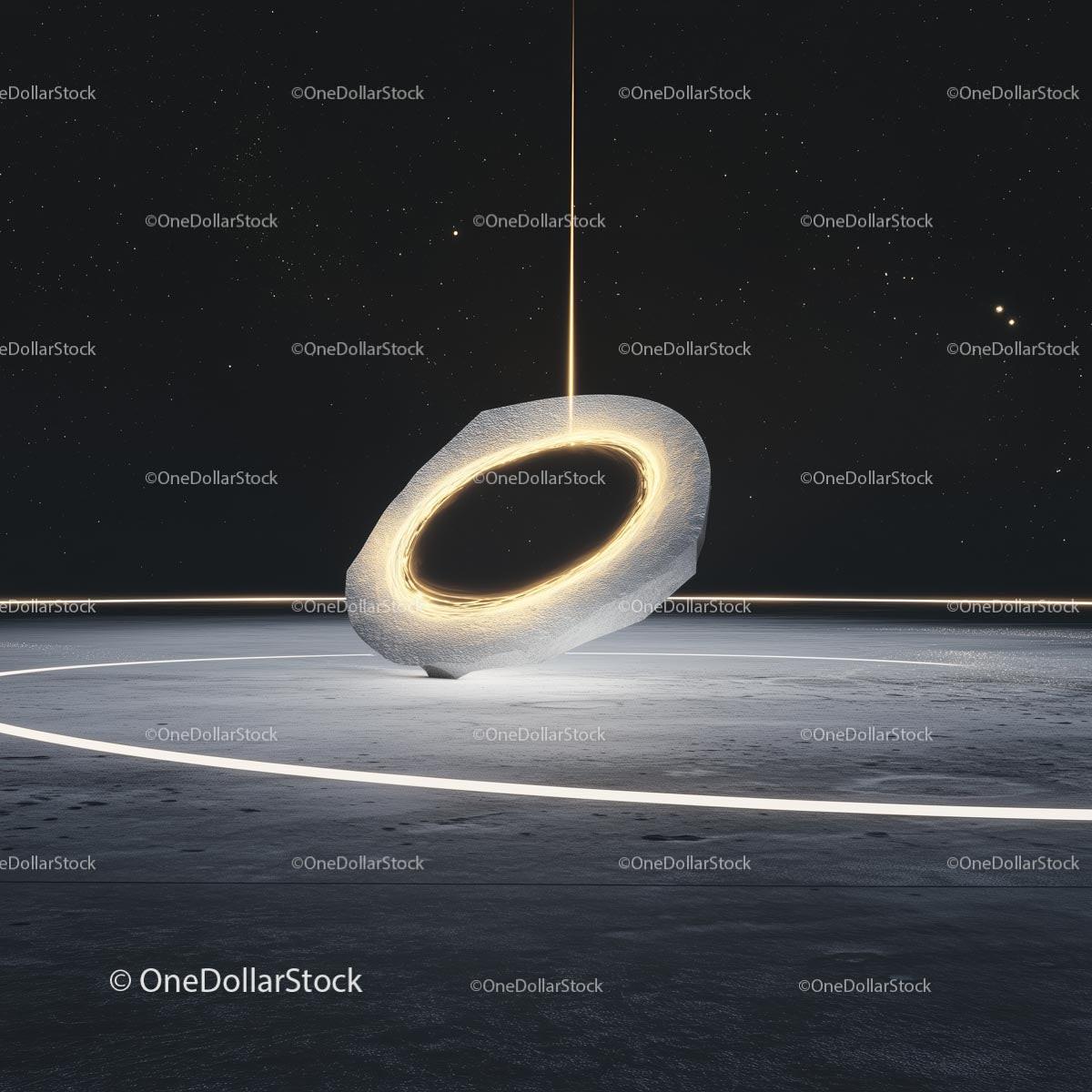 Futuristic Glowing Ring in Cosmic Night Landscape