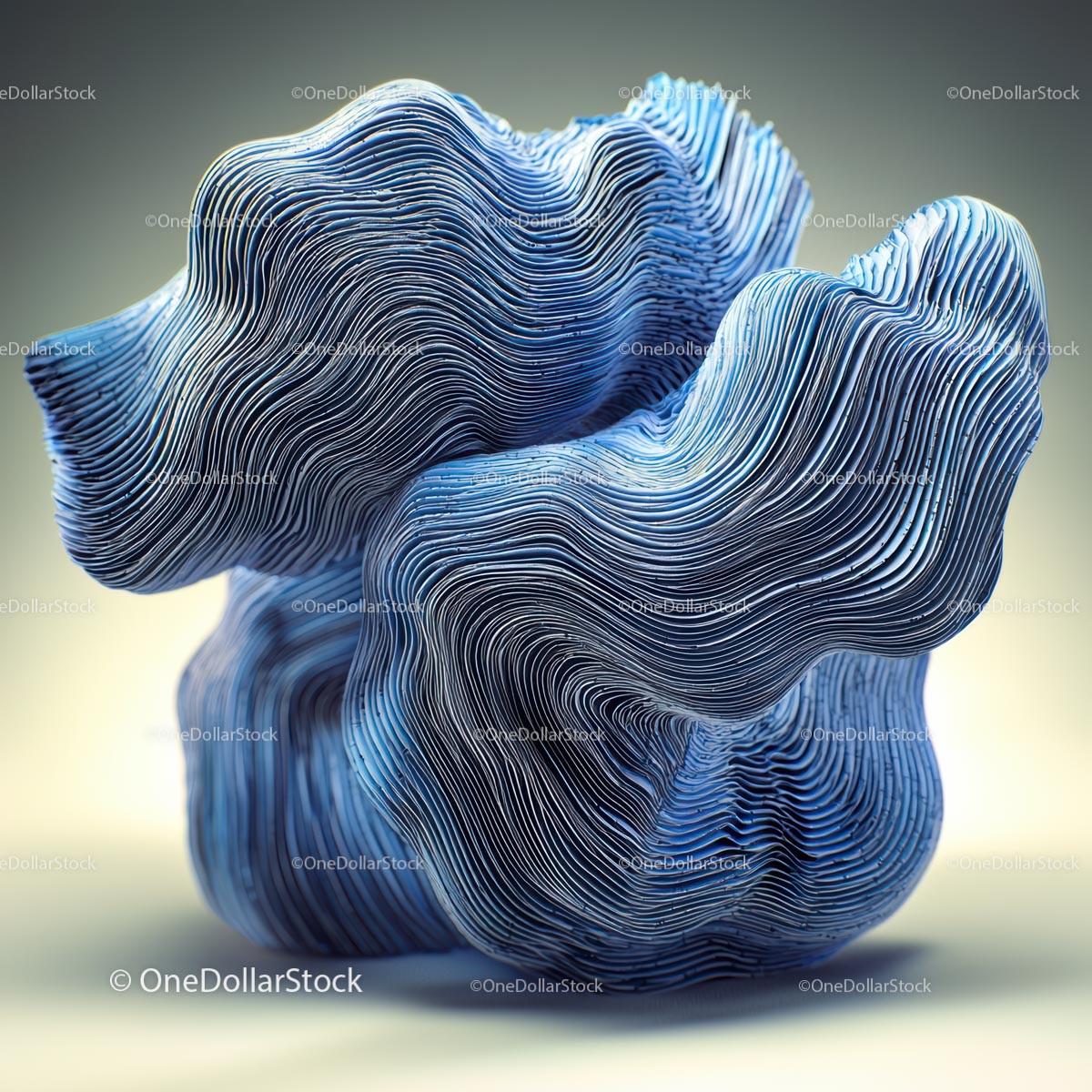 Abstract Blue Sculpture with Flowing Wave Patterns