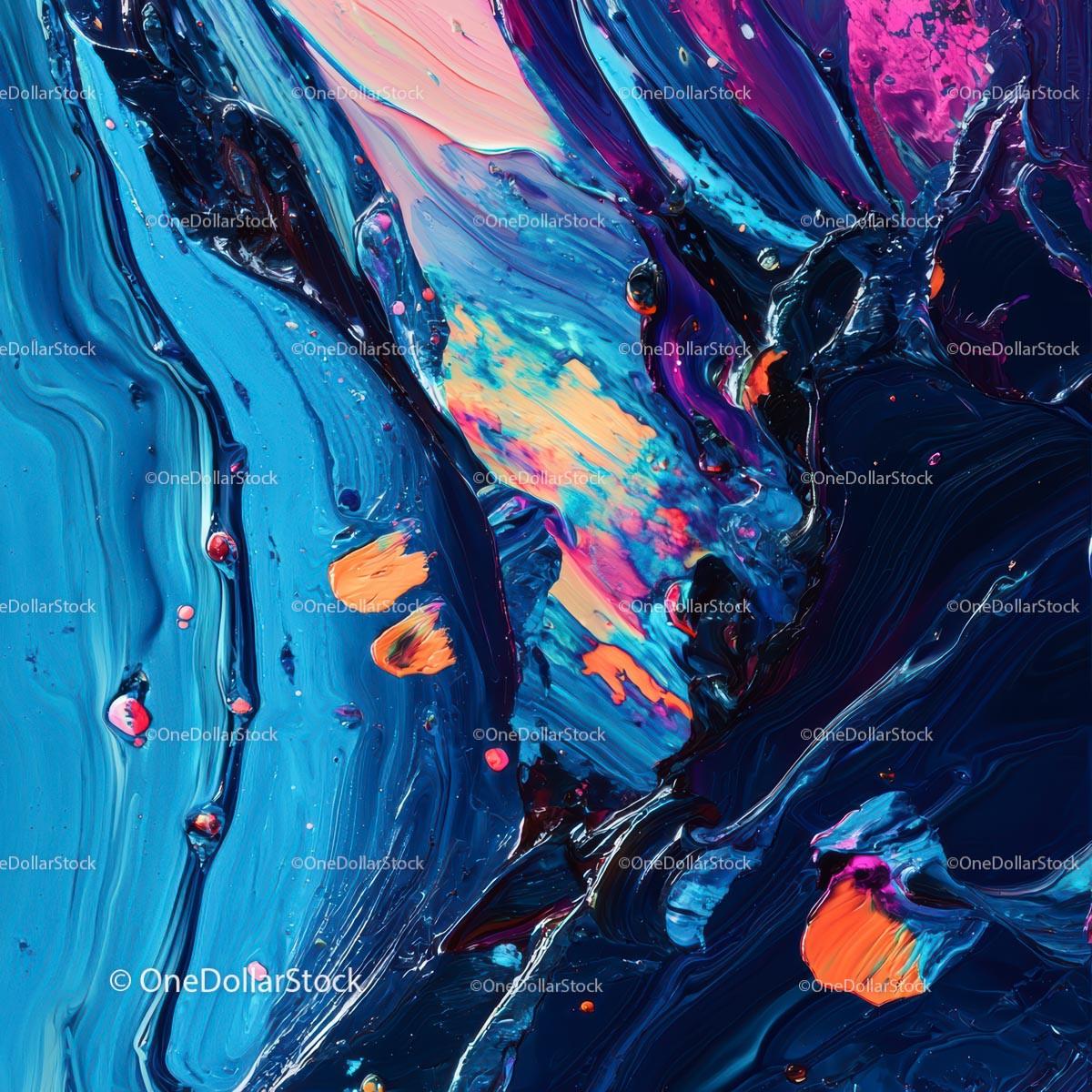 Vibrant Abstract Acrylic Painting with Dynamic Blue Hues