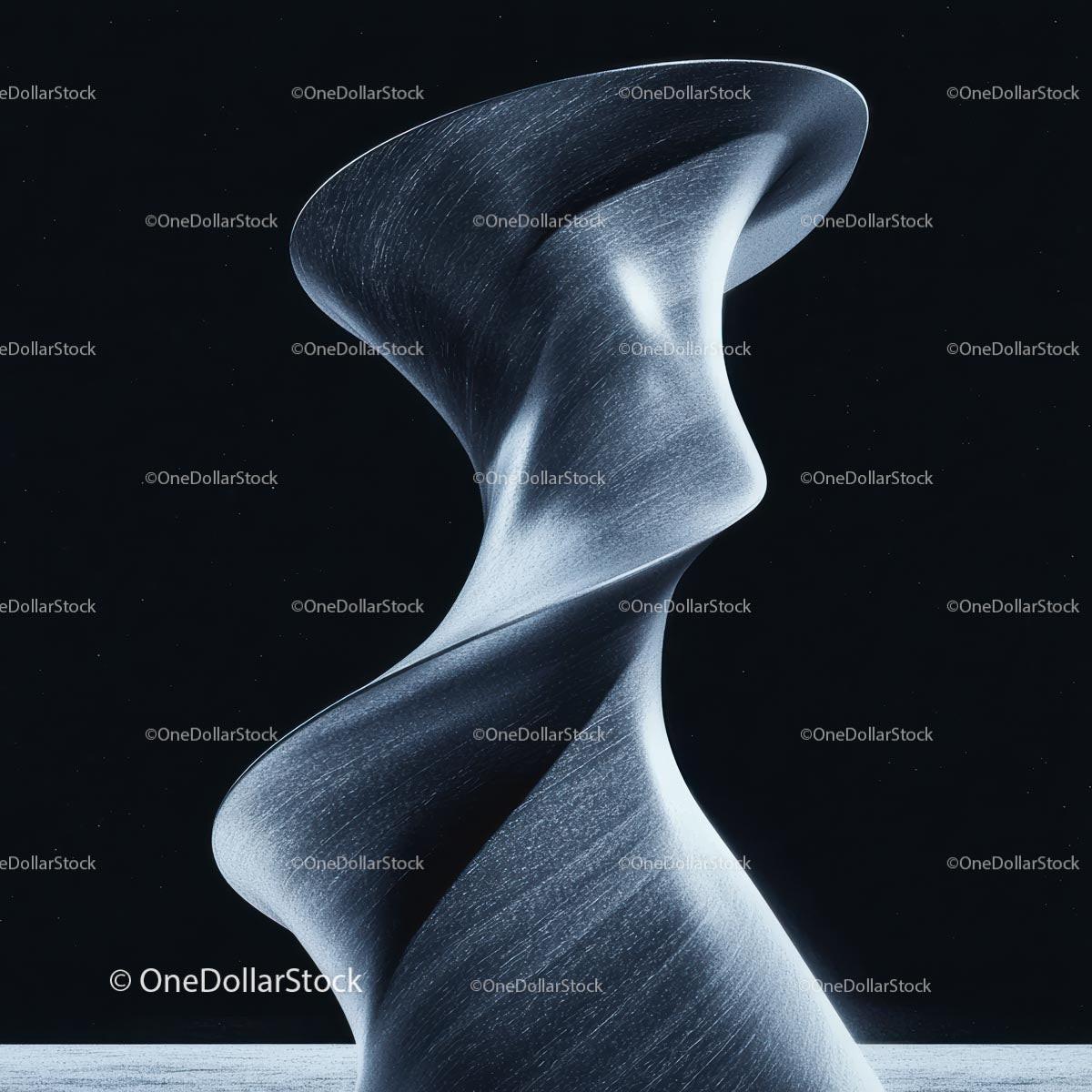 Futuristic Metallic Twisted Sculpture at Night
