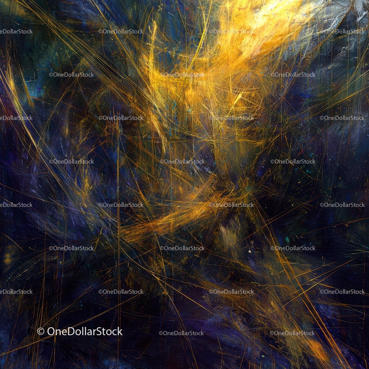 Abstract Cosmic Design with Golden and Blue Accents