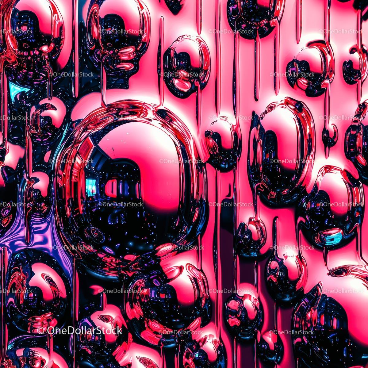 Futuristic Metallic Abstract with Vibrant Pink Spheres