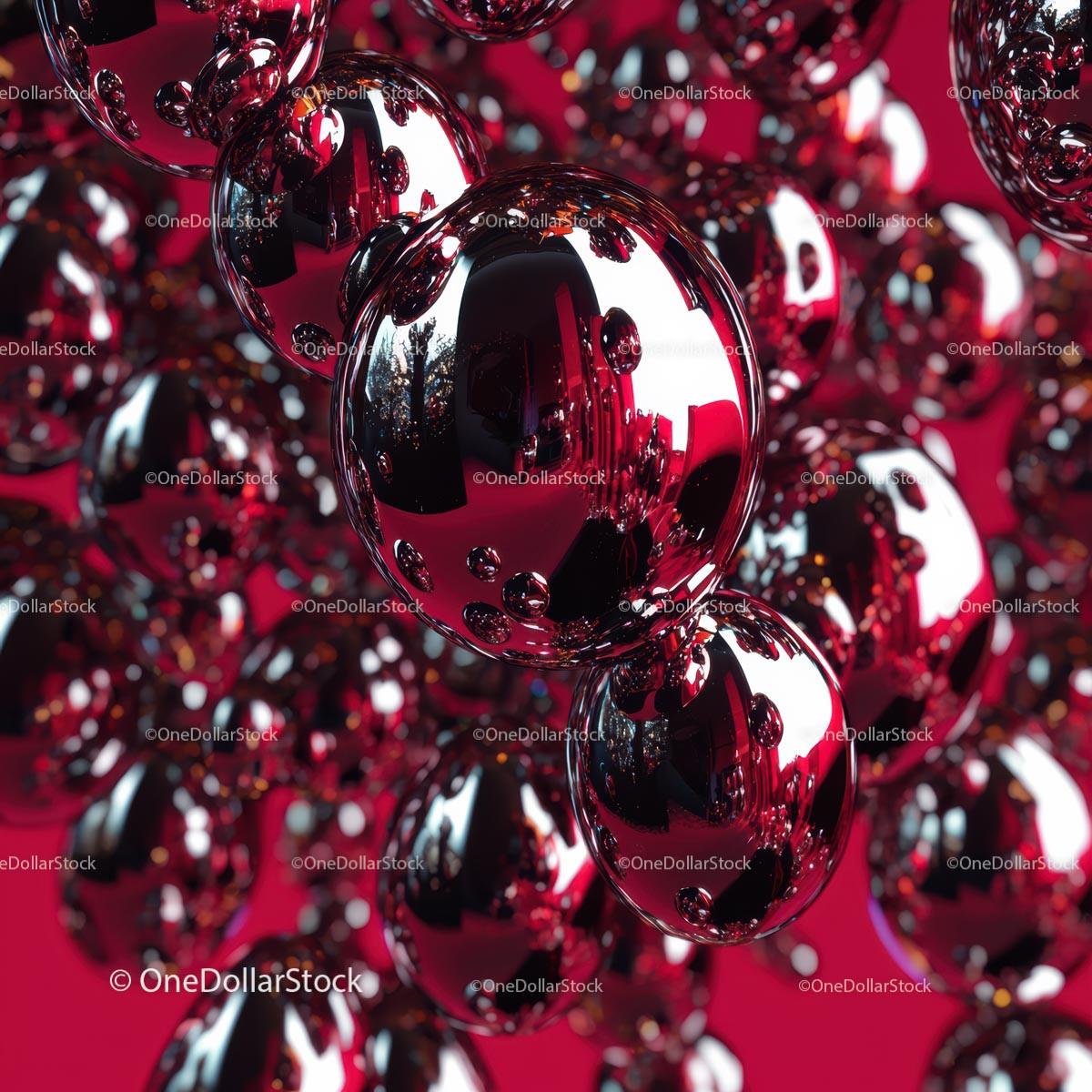 Shiny Metallic Spheres on Red Background