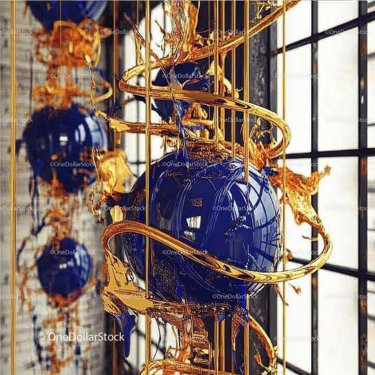 Abstract Blue and Gold Sphere Installation