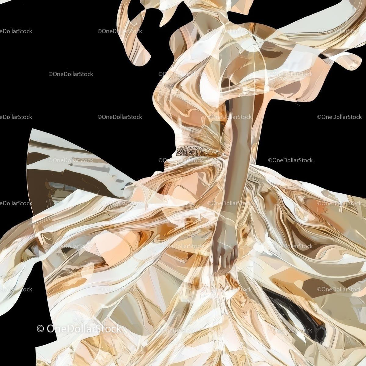 Stylish Abstract Illustration of a Flowing Gown in Gold Tones