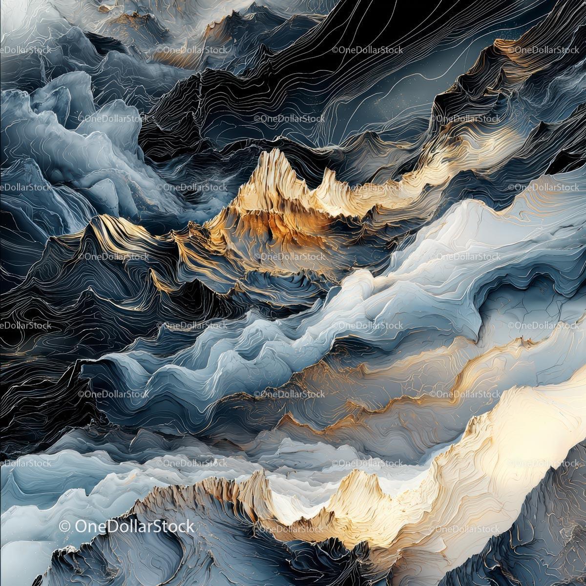 Abstract Mountain Landscape with Fluid Textures