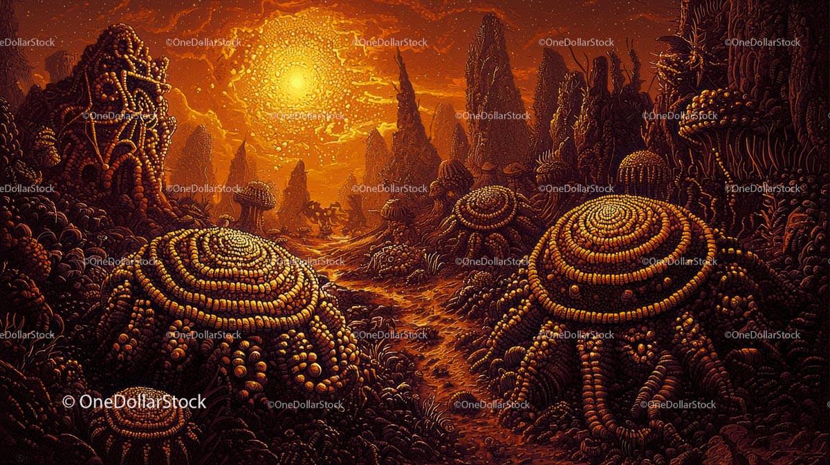 Surreal Alien Landscape with Fantasy Flora