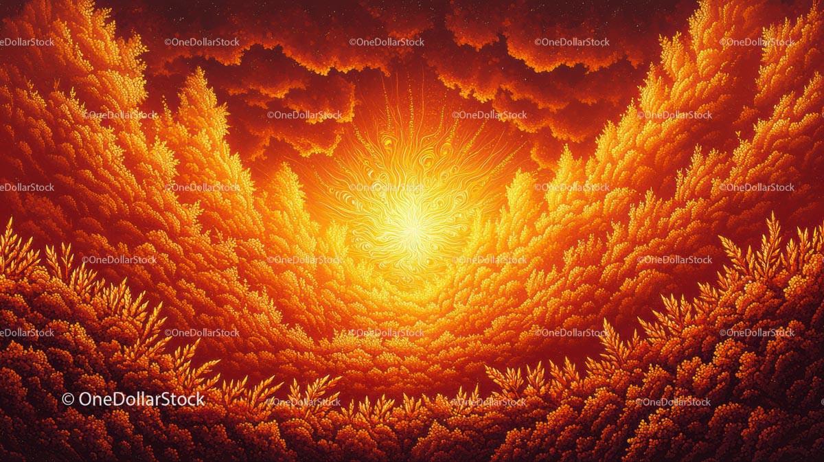 Fiery Sunset Over a Lush Landscape