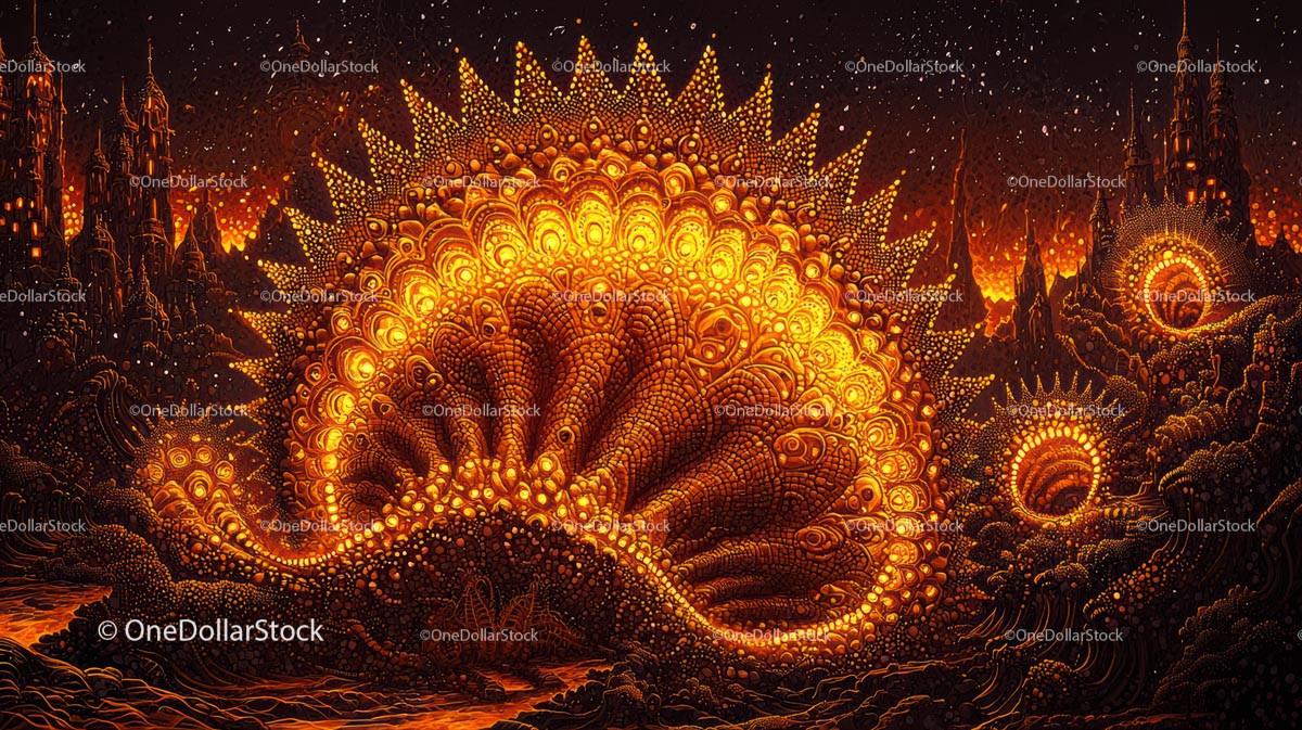 Fiery Dragon in Mystical Fantasy Landscape
