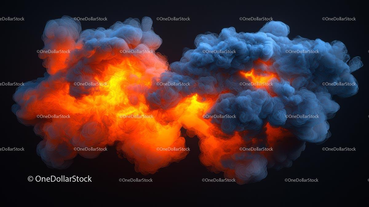 Fiery Explosion with Vibrant Smoke Clouds