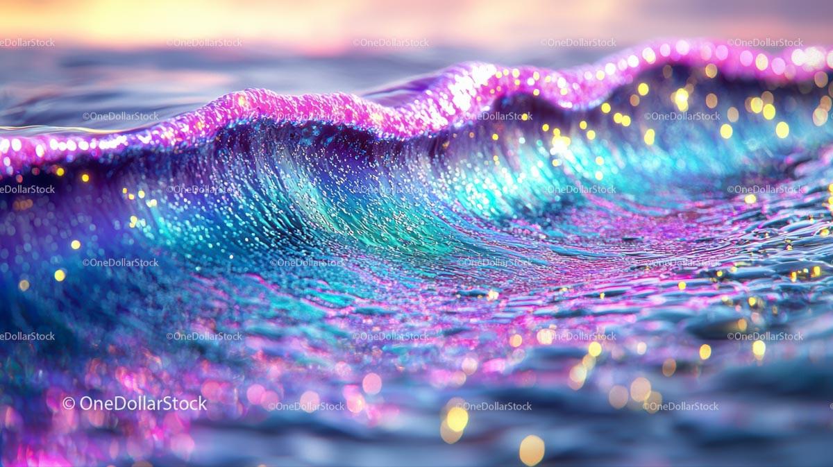 Vibrant Wave with Iridescent Colors at Sunset