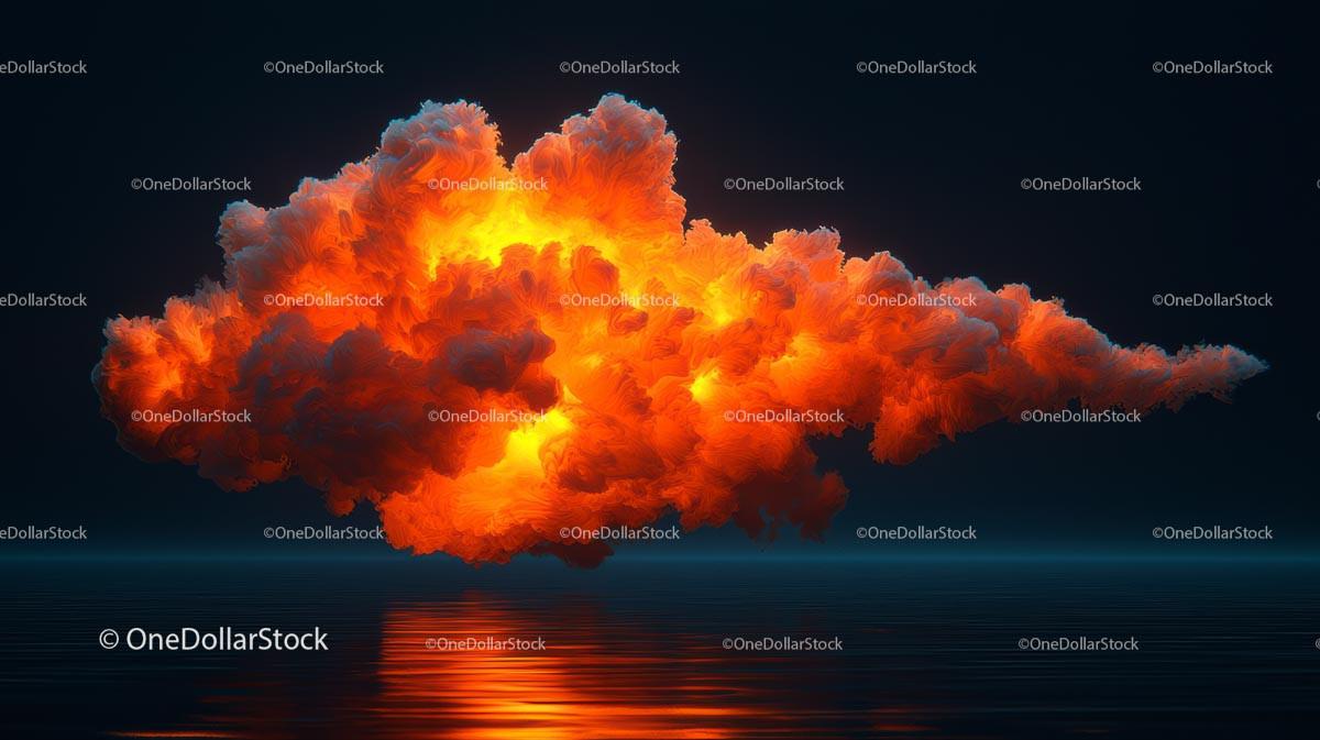 Dramatic Explosion Cloud over Reflective Water