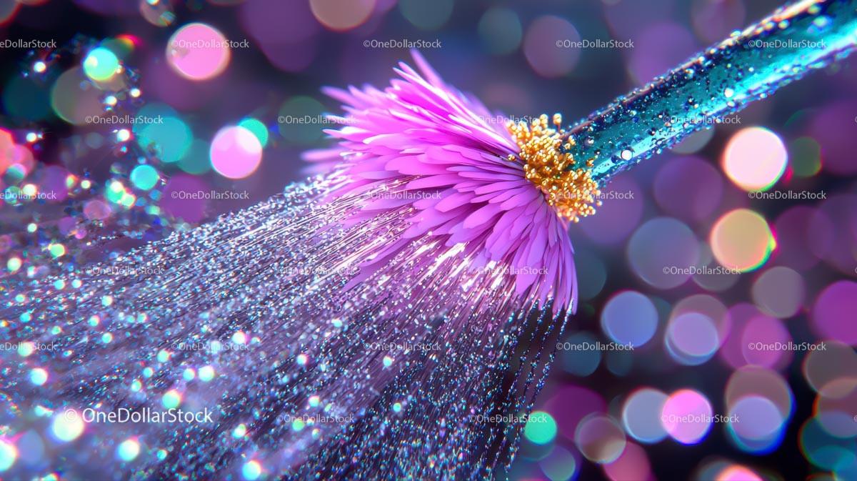 Macro Shot of Glittering Purple Flower with Bokeh Lights