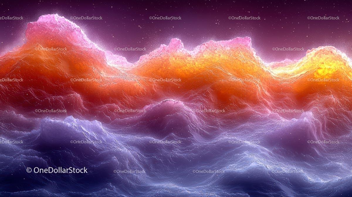 Surreal Colorful Waves Under a Starry Sky