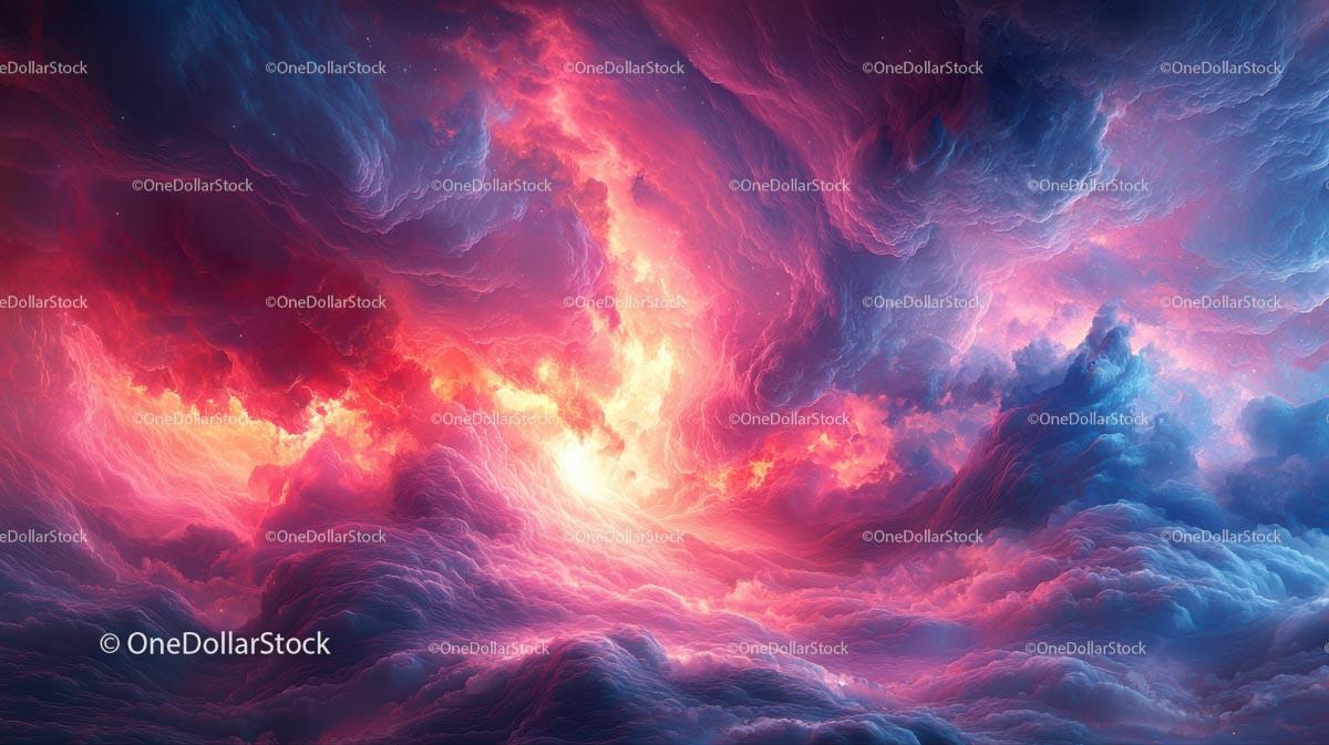 Vibrant Ethereal Sunset with Dramatic Clouds