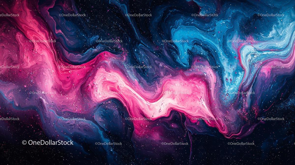 Vibrant Cosmic Swirl of Pink and Blue Fluid Art