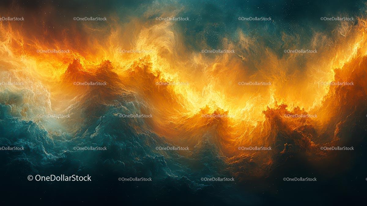 Fiery Cosmic Waves Under a Mystical Sky