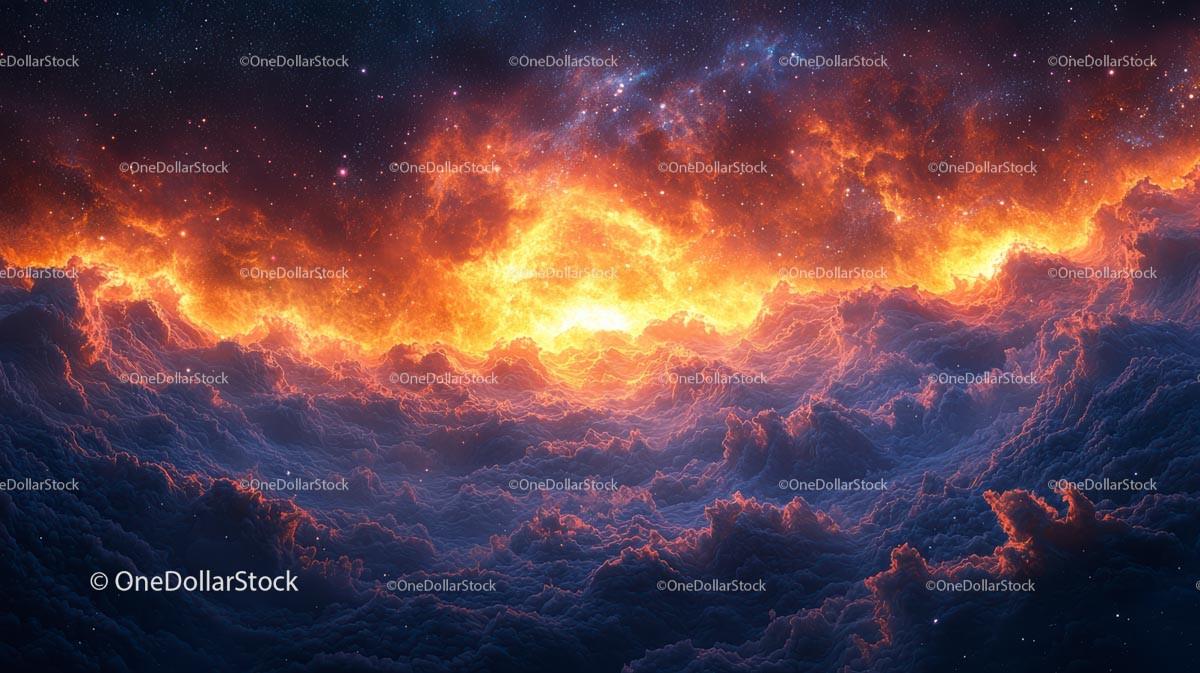 Fiery Cosmic Clouds Against a Starry Space Background