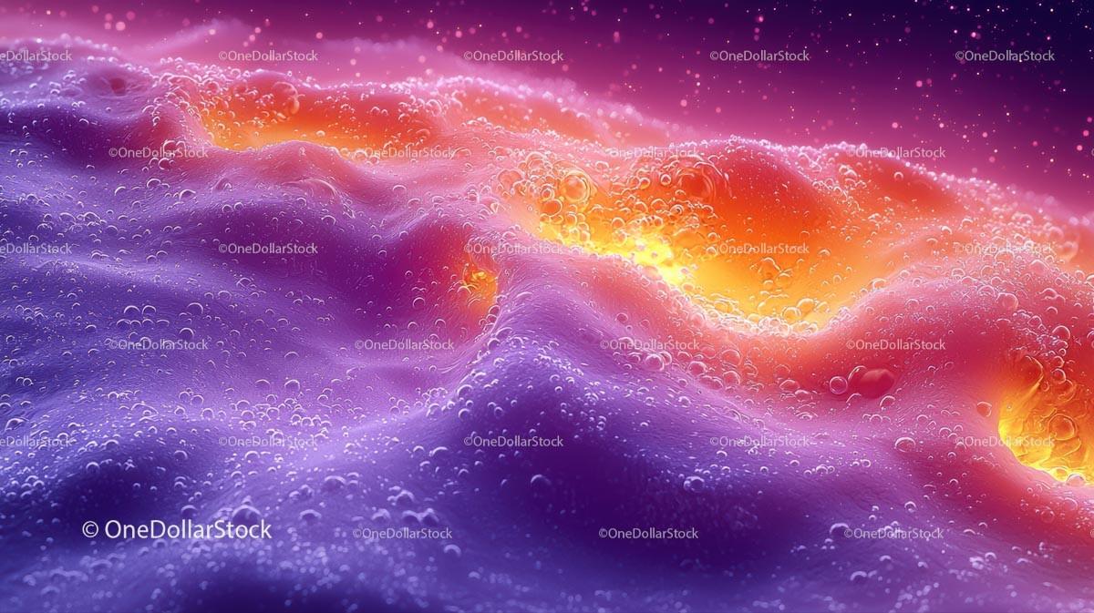Vibrant Abstract Liquid with Bubbles in Purple and Orange