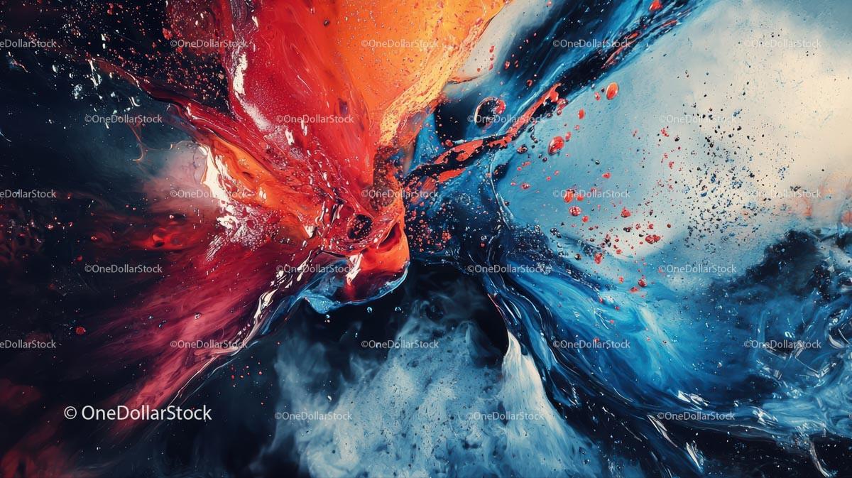 Vibrant Abstract Art with Red and Blue Fluid Dynamics