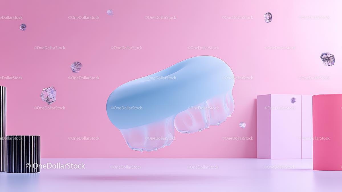 Surreal Floating Blue Bubble on Pink Background