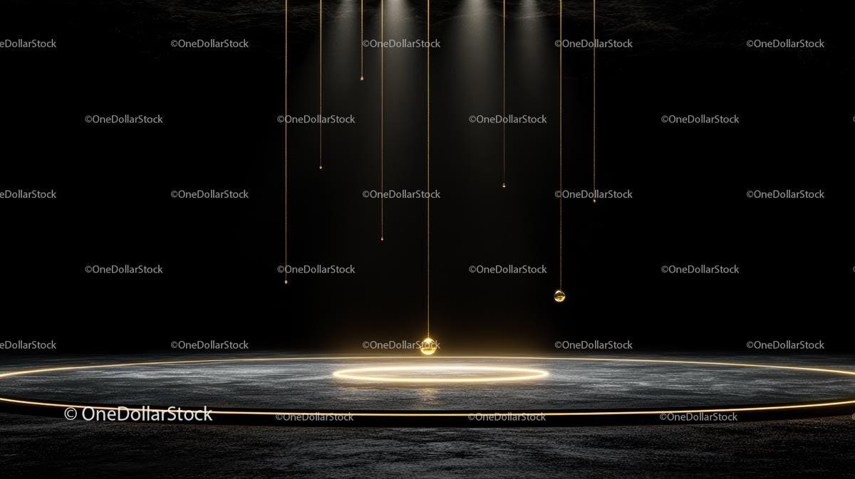 Minimalist Stage with Dramatic Lighting and Golden Accents