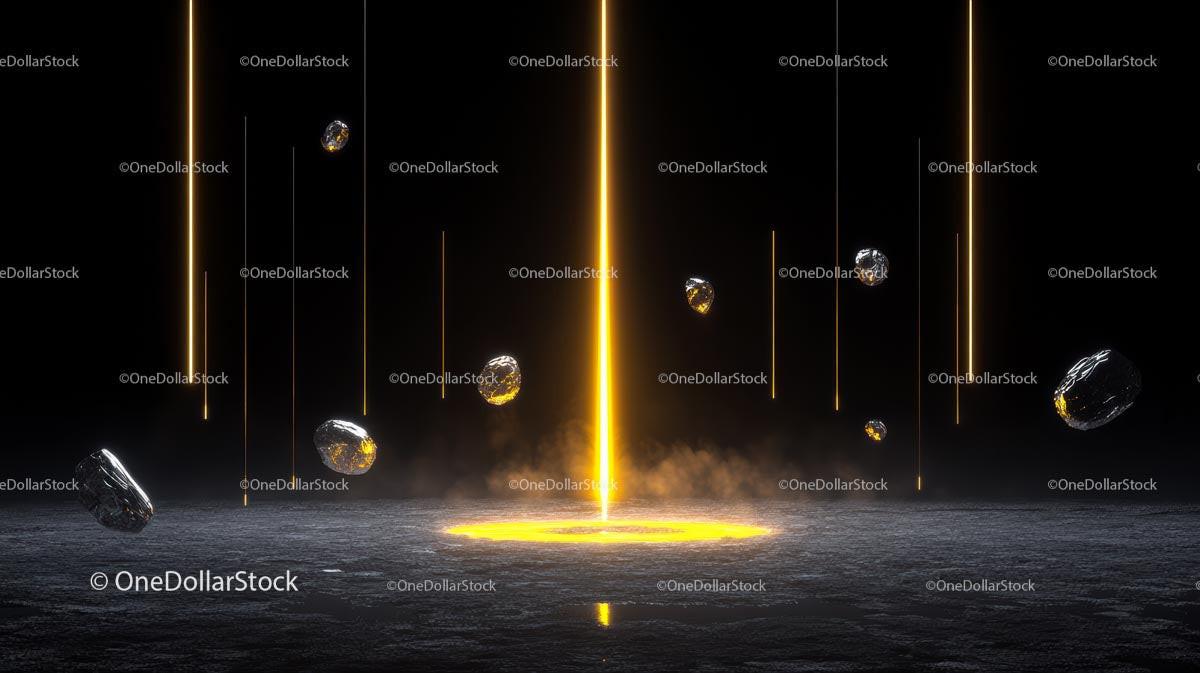 Futuristic Neon Energy Beam with Floating Elements