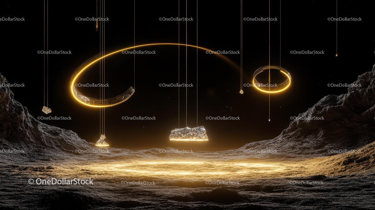 Futuristic Landscape with Glowing Abstract Rings
