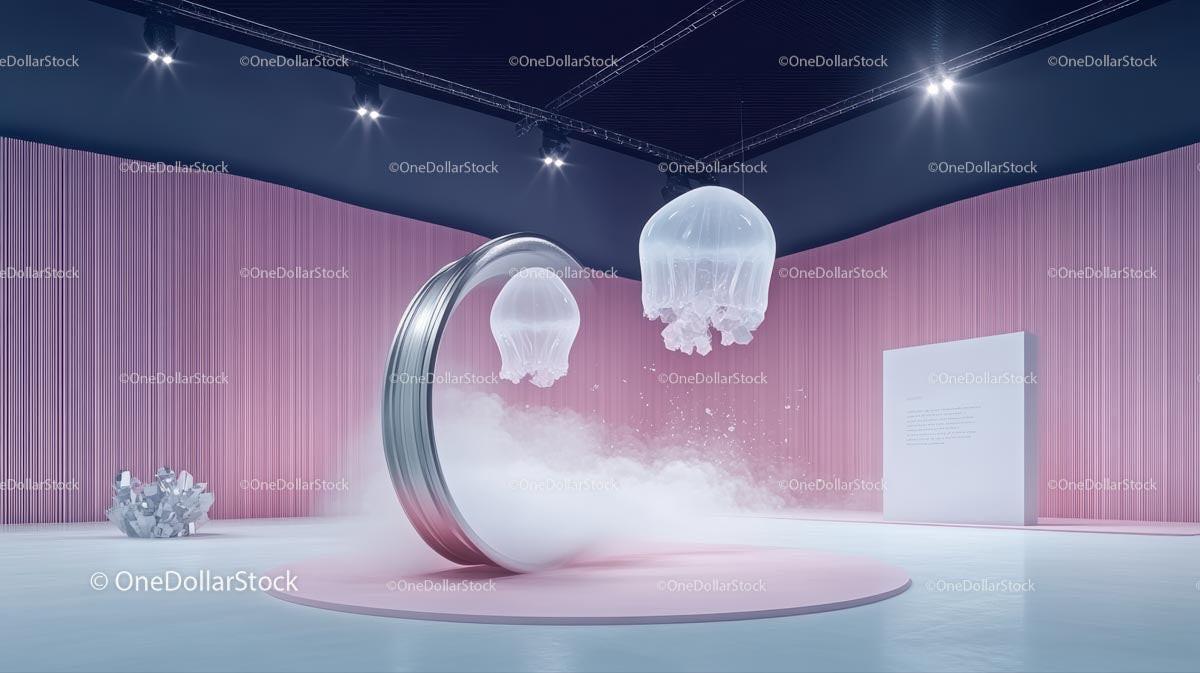 Surreal Jellyfish Installation in Pink Art Gallery
