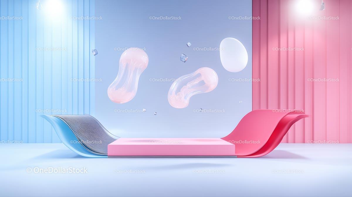 Modern Minimalist Interior with Pastel Abstract Forms