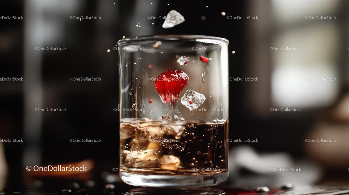 Refreshing Soda Splash with Ice and Cherry