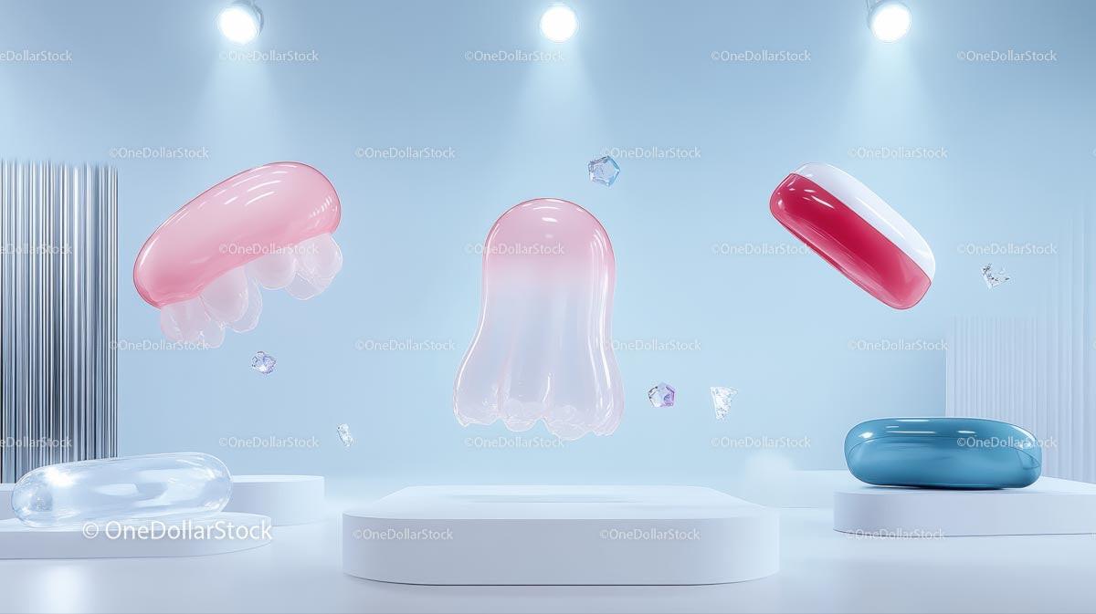 Abstract Floating Shapes in Futuristic Pastel Environment