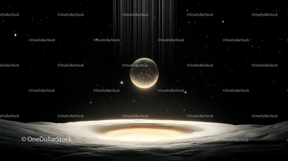Futuristic Cosmic Landscape with Glowing Sphere and Stars