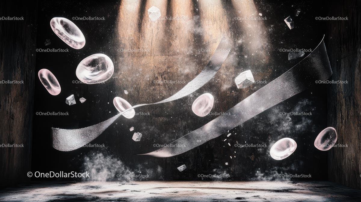 Ethereal Scene with Floating Spheres and Light Beams
