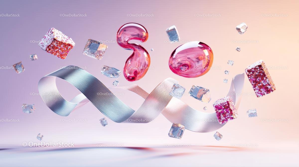 Surreal Abstract Composition with Pink and Metallic Elements