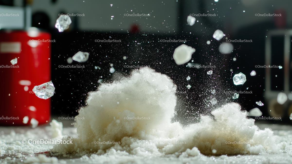 Exploding Powder and Ice Shards in Dynamic Motion