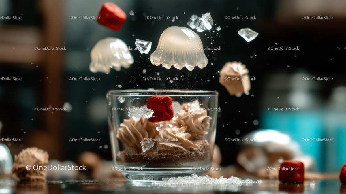 Floating Chocolate Mousse with Jelly and Sugar Crystals