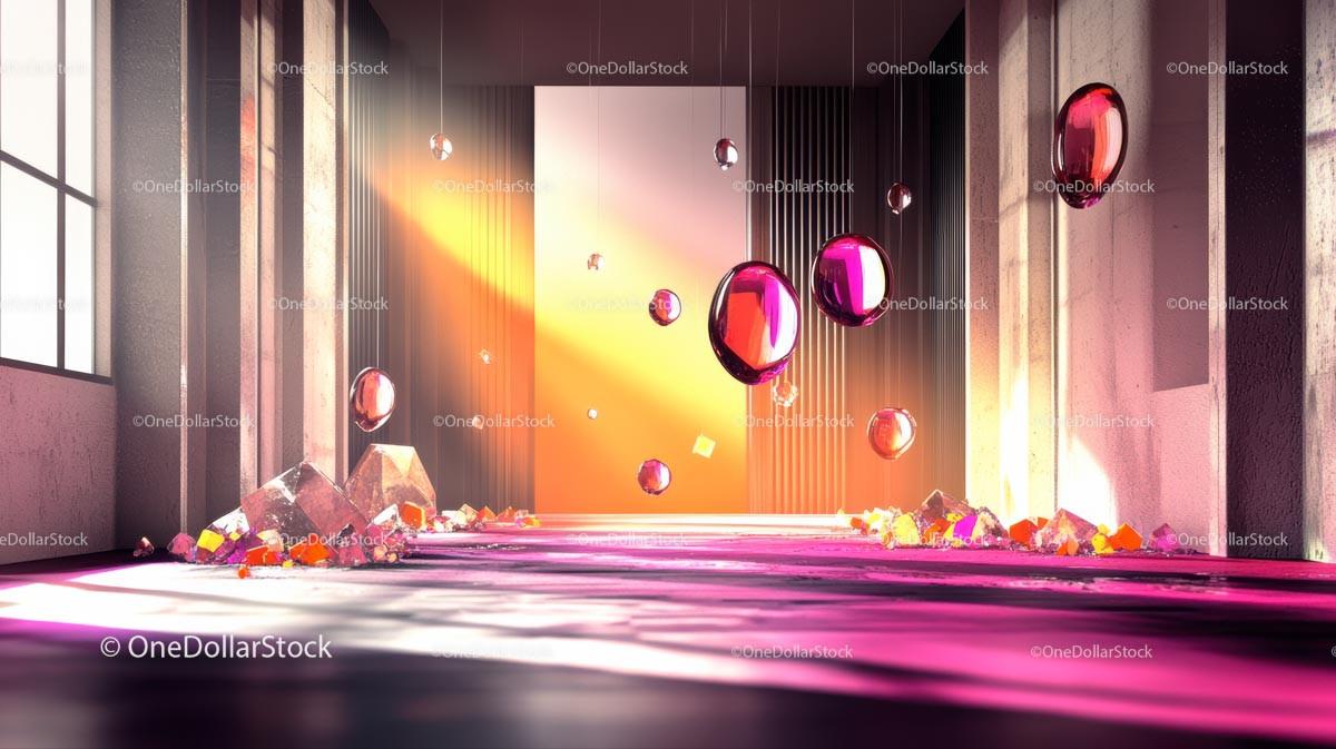 Colorful Abstract Art Installation with Hanging Elements