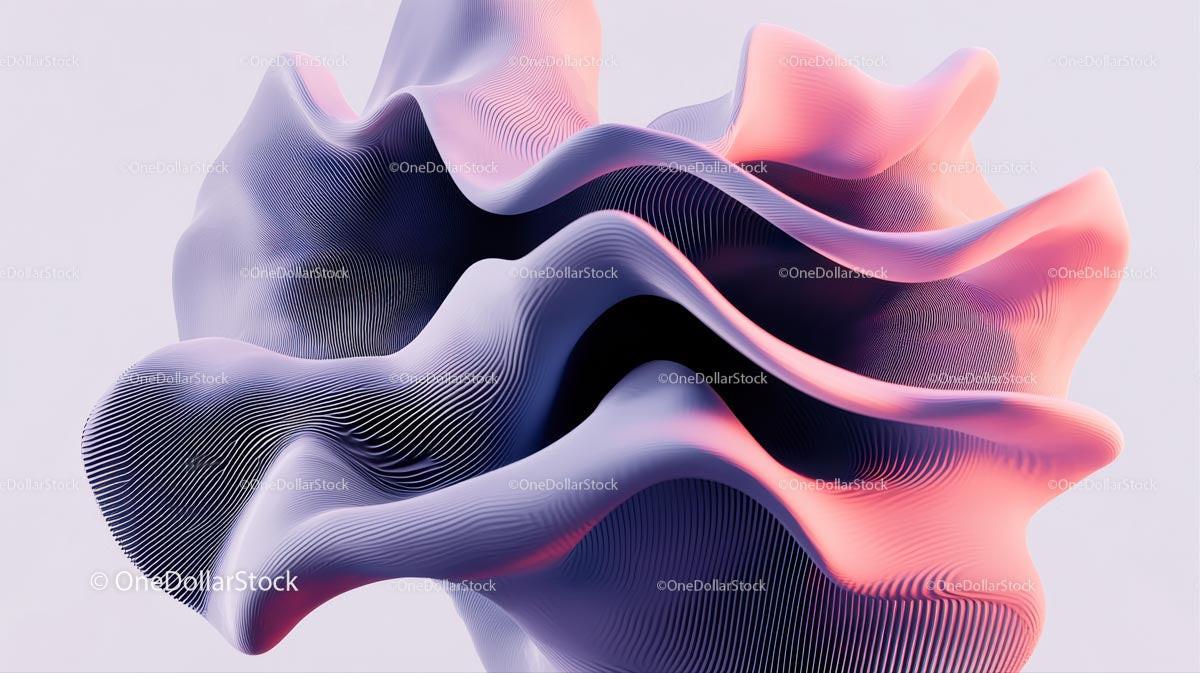Abstract 3D Sculpture with Flowing Pink and Blue Waves