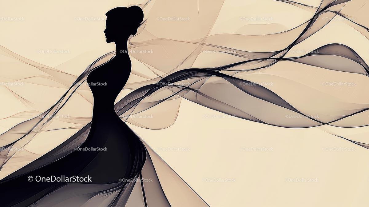 Elegant Silhouette of Woman in Flowing Gown