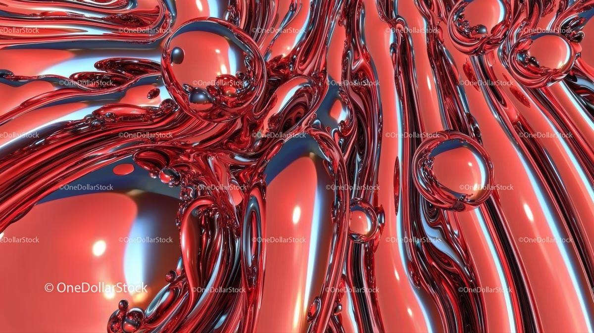 Abstract Red and Silver Flowing Liquid Art