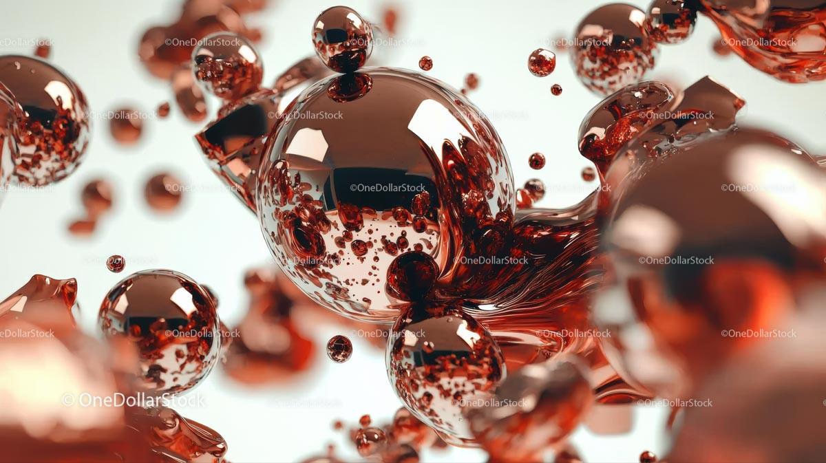 Abstract Red Metallic Spheres in Fluid Motion